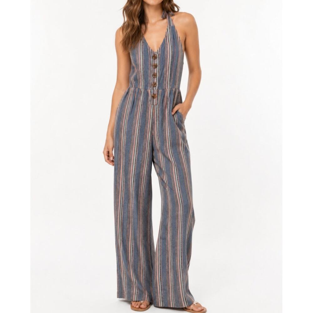 American Eagle Wide Legged Striped Linen Jumpsuit